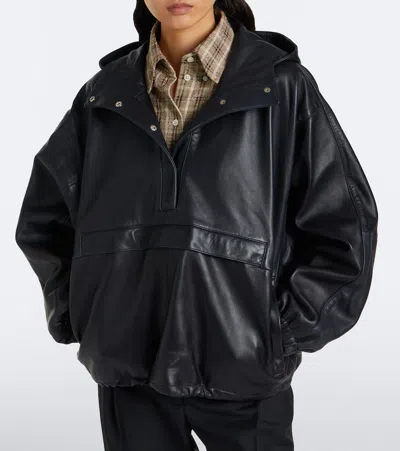 Rohe Hooded Oversized Leather Jacket In Black