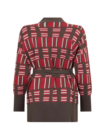 Moorer Geometric-pattern Belted Cardigan In Brown