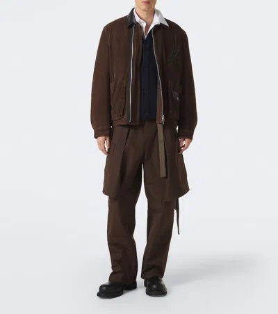 Sacai Leather-trimmed Suede Blouson Jacket In Brown
