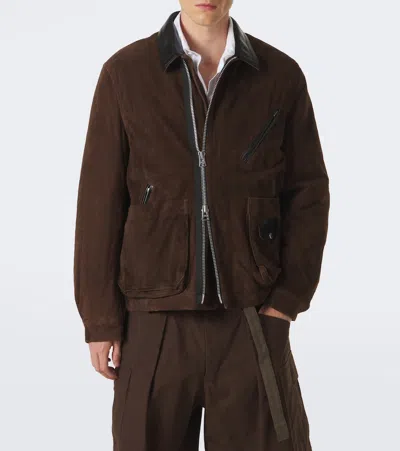 Sacai Leather-trimmed Suede Blouson Jacket In Brown