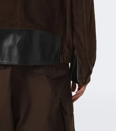 Sacai Leather-trimmed Suede Blouson Jacket In Brown