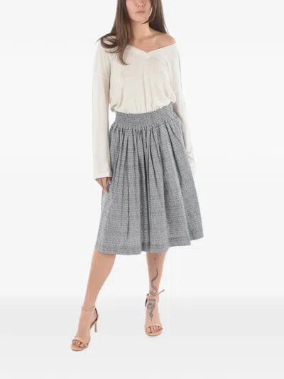 Woolrich Midi Diamond-pattern Pleated Skirt In Blue