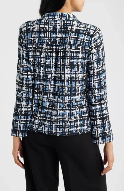Ak Anne Klein Print Roll-tabbed Button Front Shirt In Multi