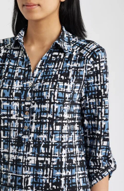 Ak Anne Klein Print Roll-tabbed Button Front Shirt In Multi