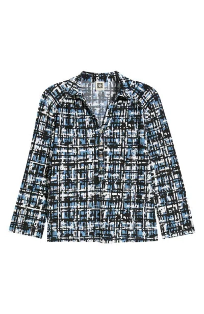 Ak Anne Klein Print Roll-tabbed Button Front Shirt In Multi
