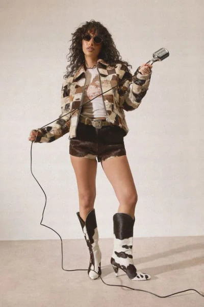 Nasty Gal Patchwork Cow Hide Real Leather Jacket In Multi