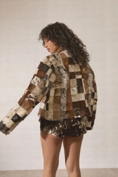 Nasty Gal Patchwork Cow Hide Real Leather Jacket In Multi