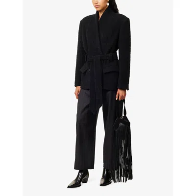 Isabel Marant Syndra Belted Oversized Virgin Wool-blend Jacket In Black