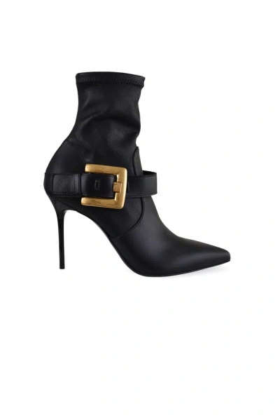 Balmain Black Anthem Stretch Leather Ankle Boots
