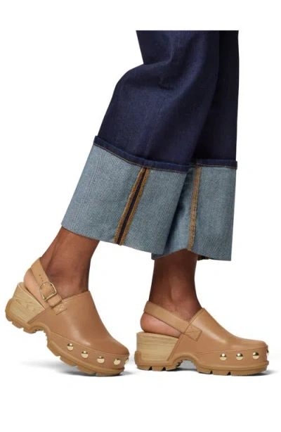 Sorel Roman Leather Slingback Platform Clogs In Brown