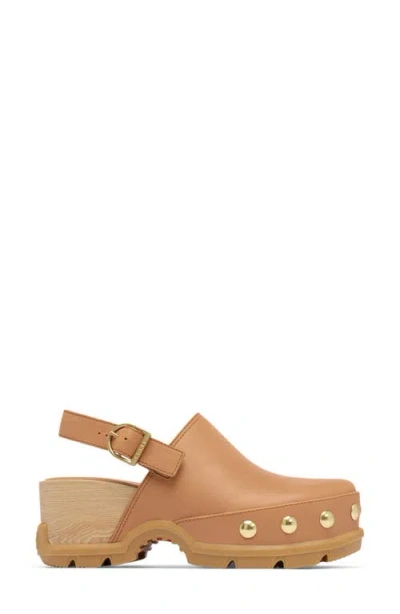 Sorel Roman Leather Slingback Platform Clogs In Brown