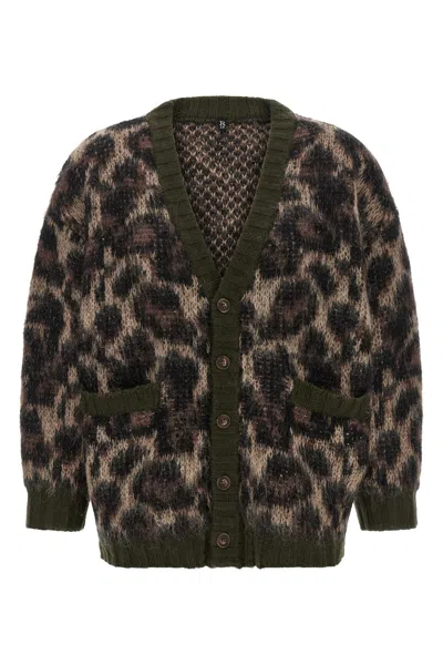 R13 Leopard Cardigan Long Sleeves V Neck Pockets In Brown
