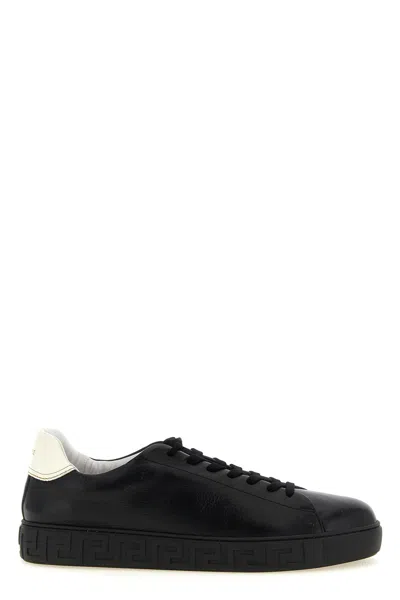 Versace Greca Leather Sneakers In Animal Print