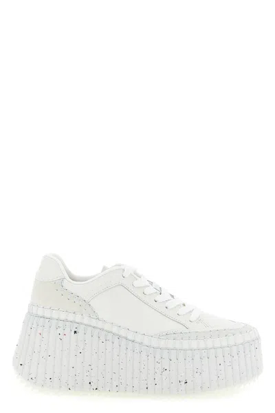Chloé Nama Leather Platform Sneakers In White