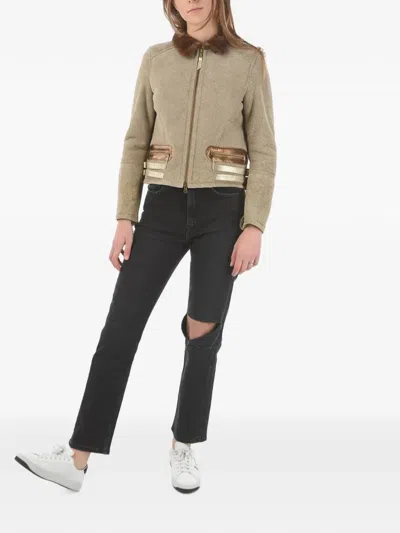 History Repeats Embroidered Shearling Jacket In Neutral