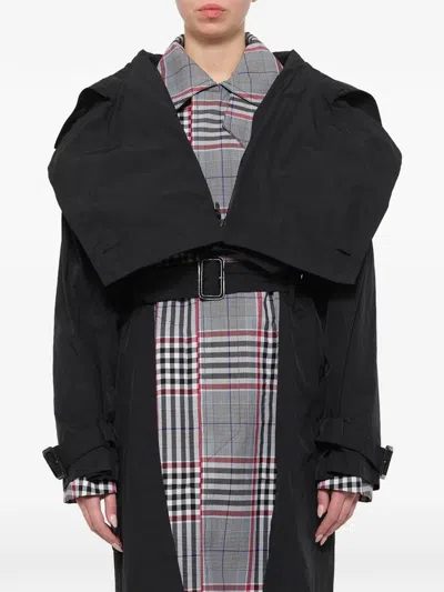 Juunj Belted Oversized-collar Coat In Black