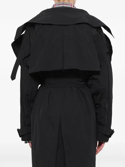 Juunj Belted Oversized-collar Coat In Black