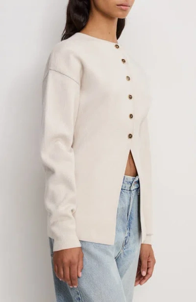Good American Split Front Button Up Sweater In Light Taupe