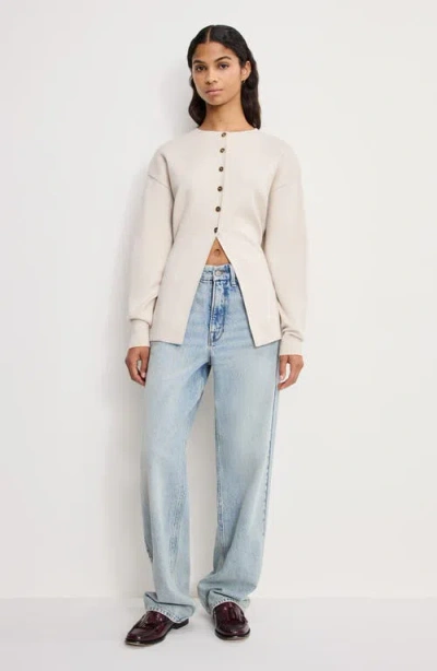 Good American Split Front Button Up Sweater In Light Taupe