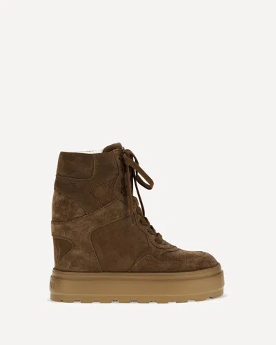 Casadei Suede Platform Wedge Boot In Brown
