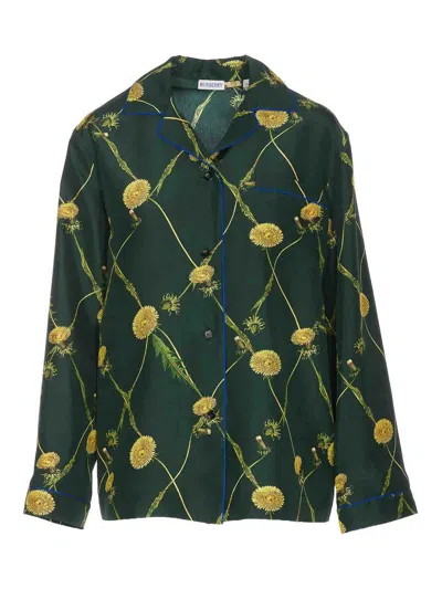 Burberry Dandelion-print Silk Pyjama Shirt In Green