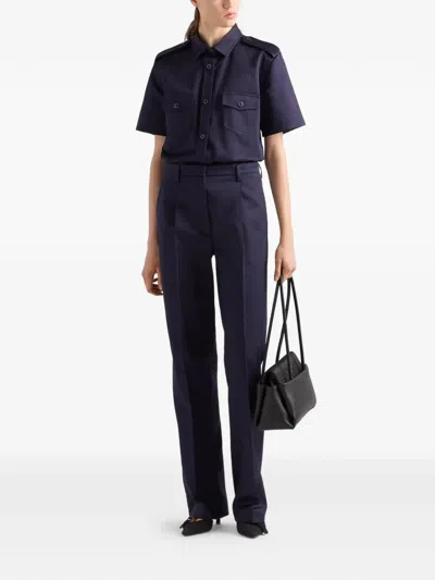 Prada Cotton Pants In Blue