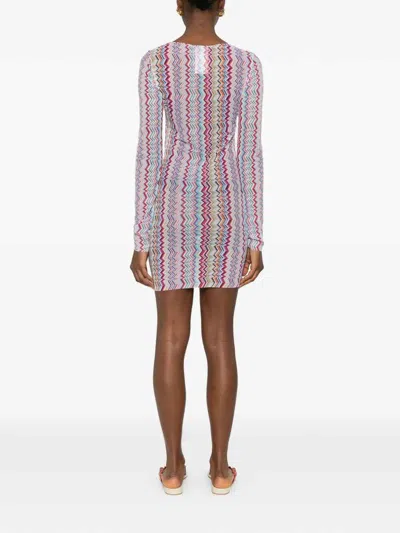 Missoni Midi Dress In Zig Zag Printed Tulle Multicolor 3d Chevron In Multi