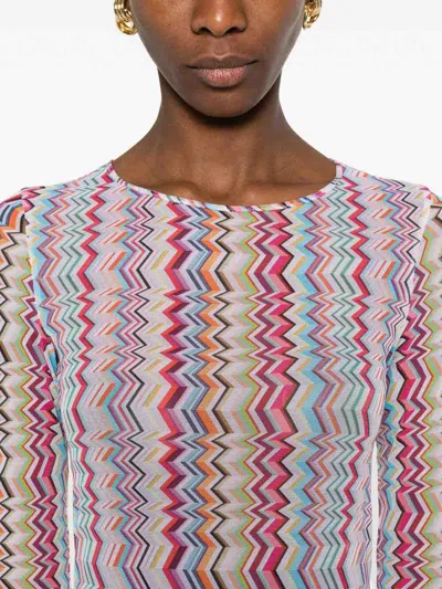 Missoni Midi Dress In Zig Zag Printed Tulle Multicolor 3d Chevron In Multi