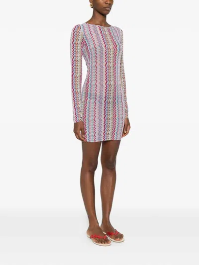 Missoni Midi Dress In Zig Zag Printed Tulle Multicolor 3d Chevron In Multi