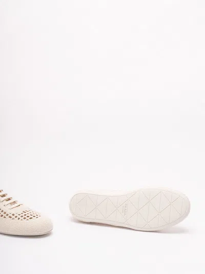 Prada Sneakers Perforated Design Round Toe Rubber Sole In Neutral