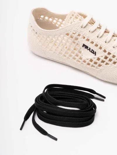 Prada Sneakers Perforated Design Round Toe Rubber Sole In Neutral
