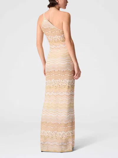 Missoni One-shoulder Sequin-embellished Striped Metallic Crochet-knit Maxi Dress In Gold