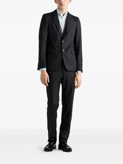Prada Single-breasted Dress In Anthracite Gray Wool And Cashmere In Gray