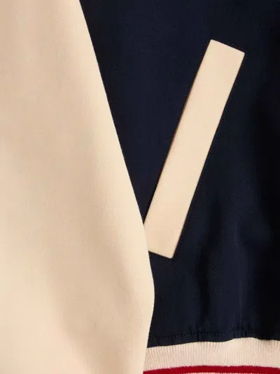 Valentino Wool And Cotton Bomber Jacket With Vlogo And Chat De La Maison Patch In Blue