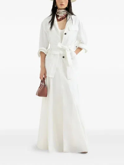 Brunello Cucinelli Sable Silk Crepe Tank Top In White