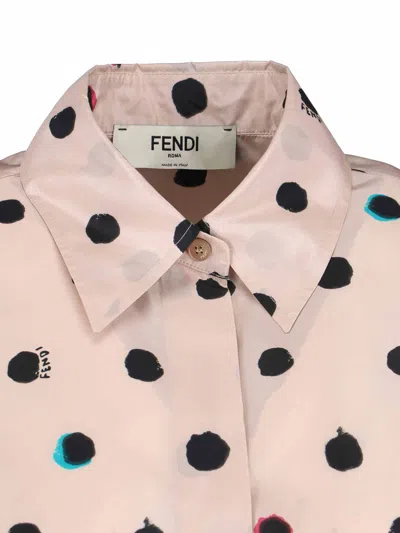 Fendi Silk Printed Oversized Shirt In White