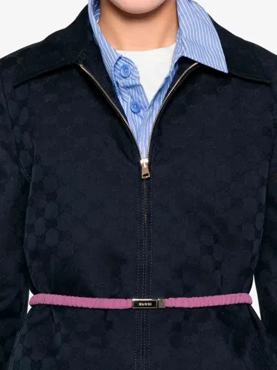 Gucci Checkered Jacket Collared Neck Front Pockets In Blue