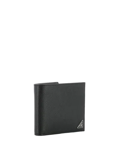 Prada Black Leather Bifold Wallet In Black