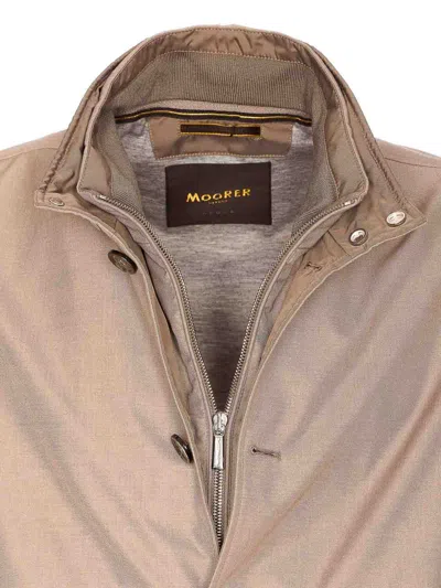 Moorer Neutral Structured Casual Jacket With High Collar In Neutral