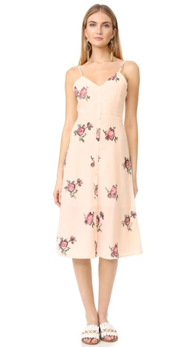 English Factory Floral Embroidered Midi Dress In Nude Pink
