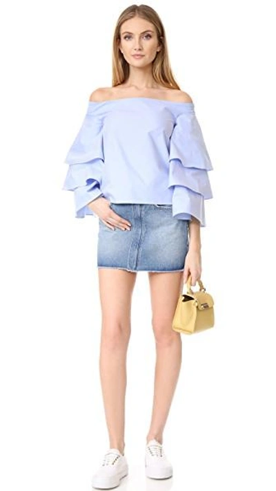 Shop Endless Rose Three Layers Sleeve Top In Dusty Blue