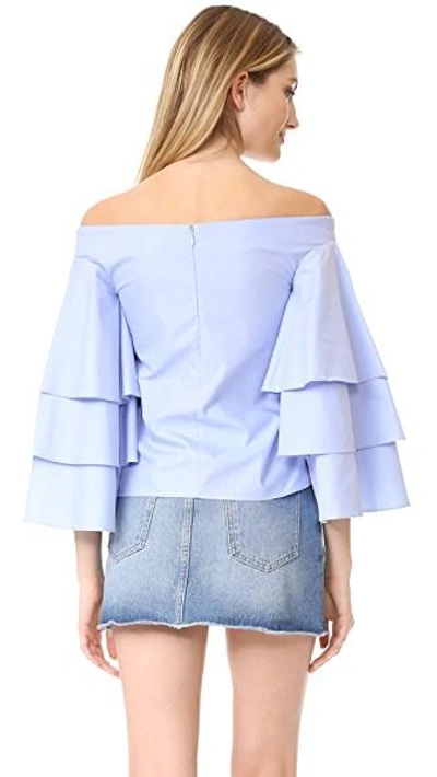 Shop Endless Rose Three Layers Sleeve Top In Dusty Blue