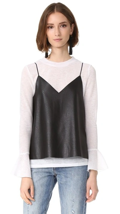 Endless Rose Pullover With Faux Leather Cami In Off White/black