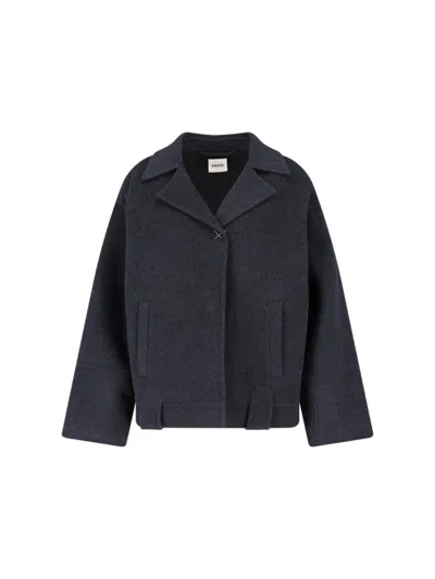 Khaite Textured Grey Wool Jacket With Classic Lapel And Belted Waist In Gray