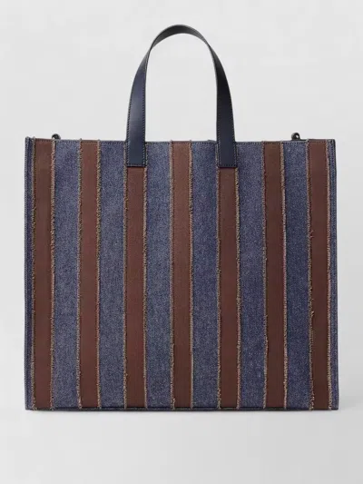 Fendi Striped Rectangular Tote Bag Dual Handles