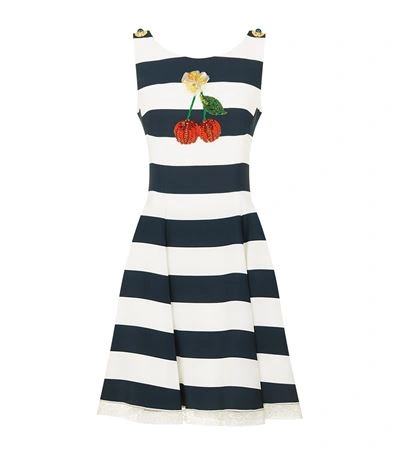 Shop Dolce & Gabbana Striped Cherry Appliqué Dress