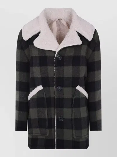 N°21 Checked Jacket Front Pockets Shearling Collar In Black