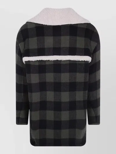N°21 Checked Jacket Front Pockets Shearling Collar In Black
