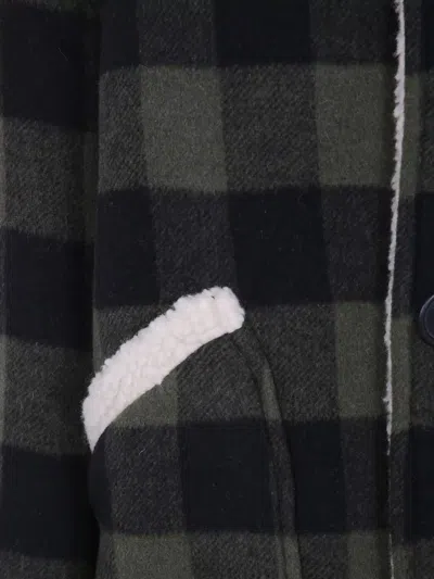 N°21 Checked Jacket Front Pockets Shearling Collar In Black
