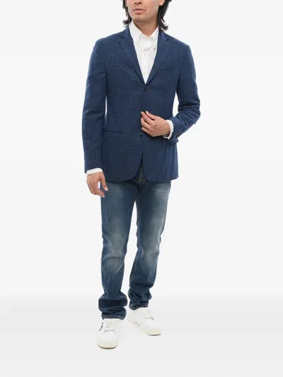 Corneliani Checked Single-breasted Blazer In Blue